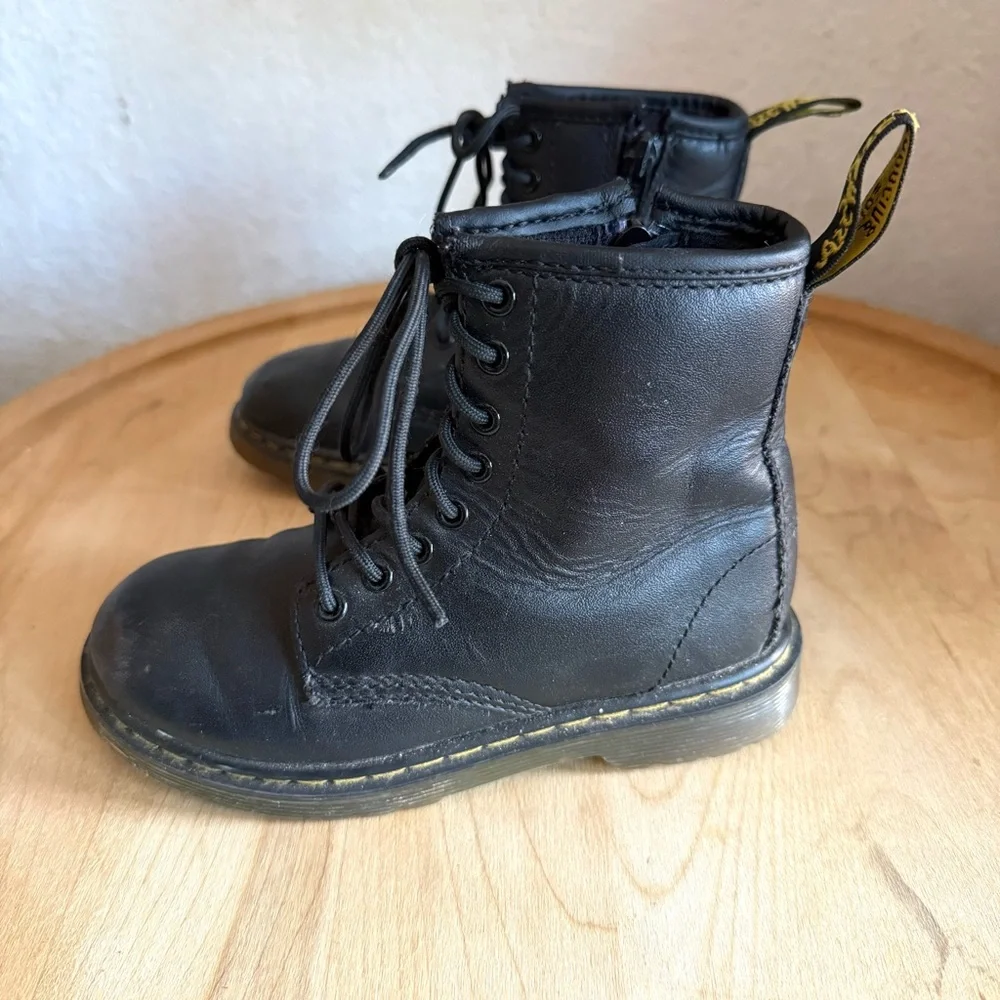Dr. Martens Delaney Black Leather Combat Boots Toddler Girl Sz. 11
